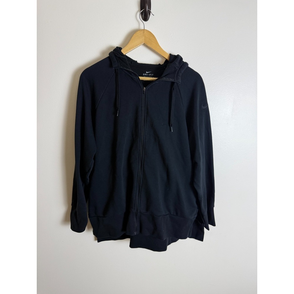 Nike Dri-Fit Full Zip Hooded‎ Sweatshirt Womens L Black Athletic Long Sleeve